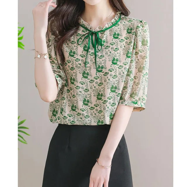Zomerkoningin Gedrukte Chiffon Blouse voor Vrouwen