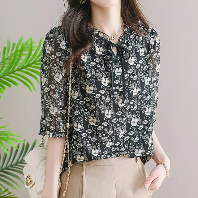 Zomerkoningin Gedrukte Chiffon Blouse voor Vrouwen
