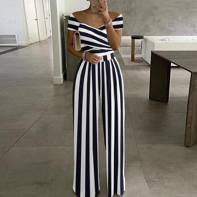 VELANORA Maxi jumpsuit print off-shoulder v-neck