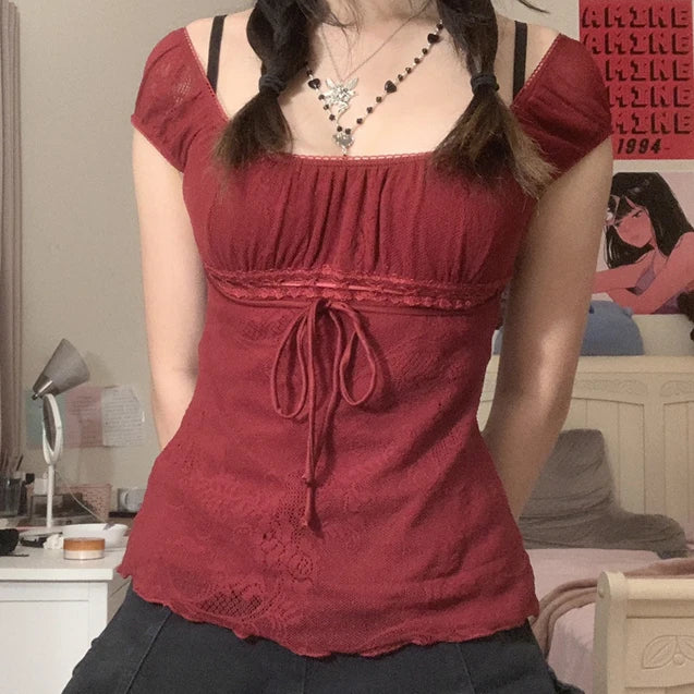 VintageVibes quadratischer Kragen Crop-Top