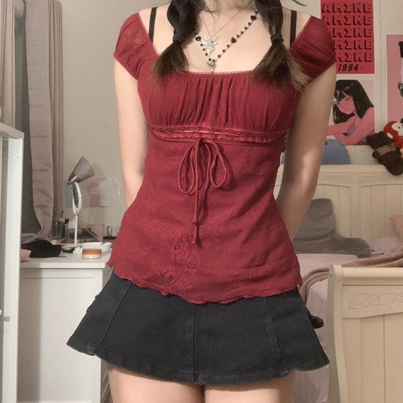VintageVibes quadratischer Kragen Crop-Top