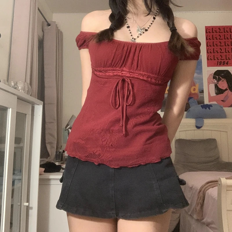 VintageVibes quadratischer Kragen Crop-Top