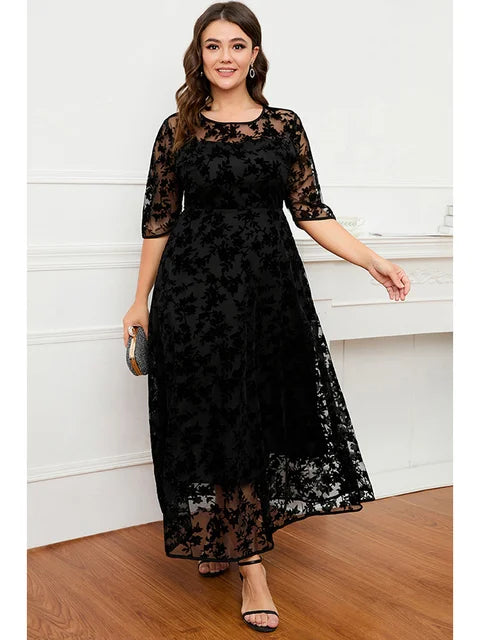 Sternennacht Elegantes Formelles Damenkleid mit Spitze und Samt