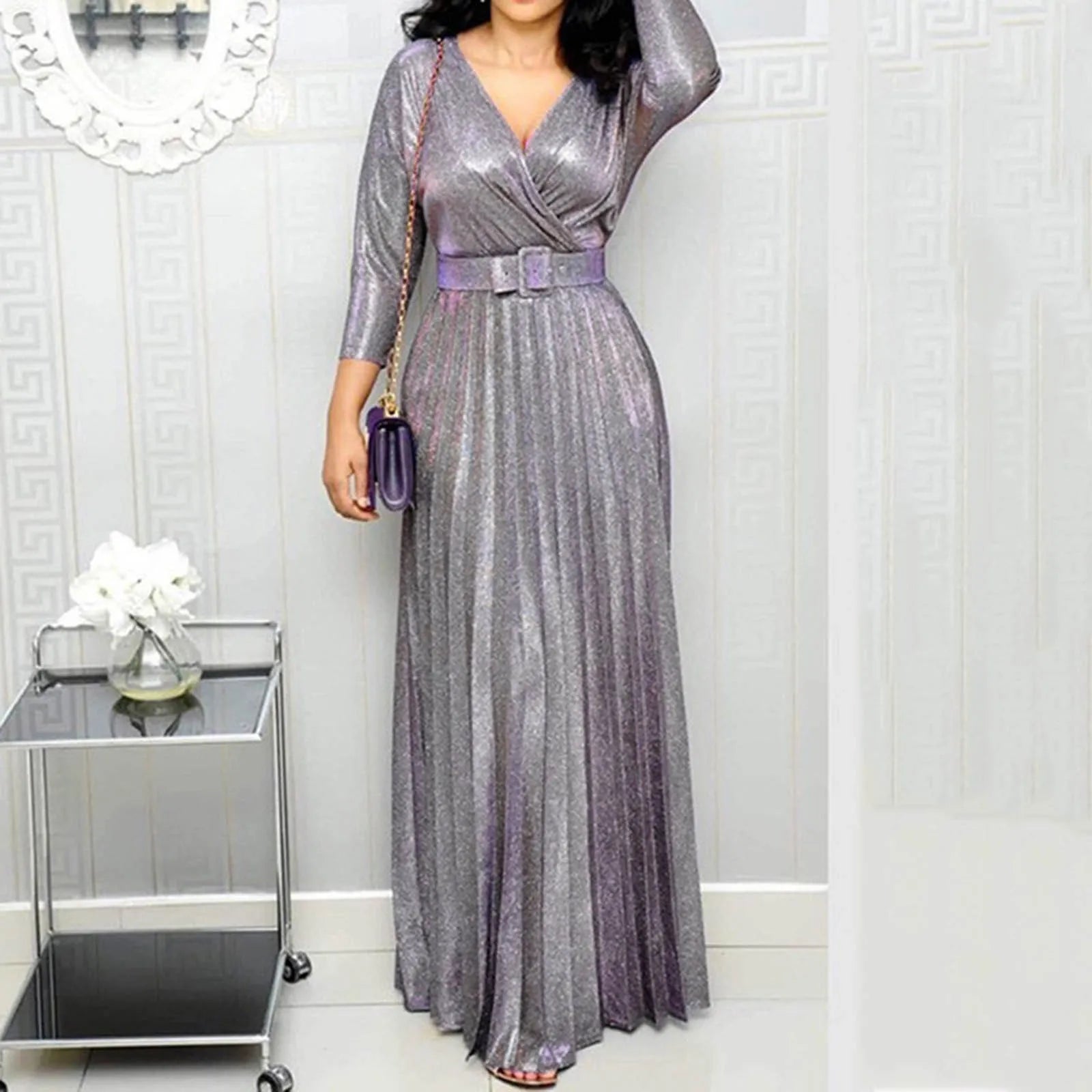 Elegant Party Dress with Deep V-neck