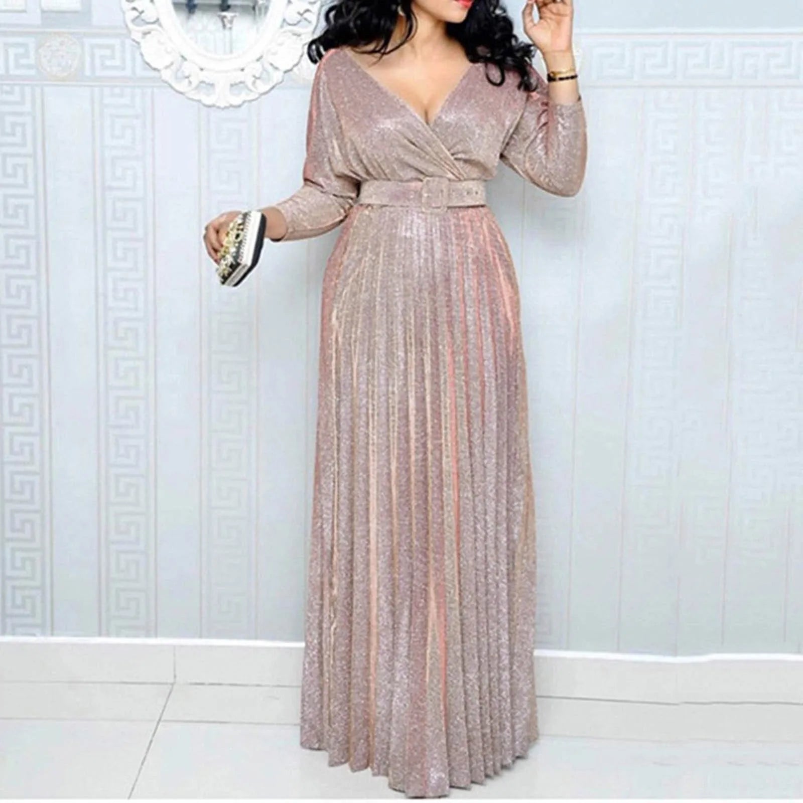 Elegant Party Dress with Deep V-neck
