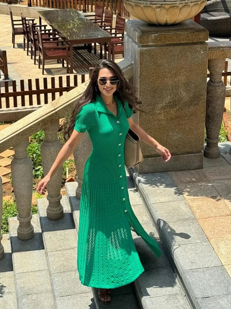 Yumora Mode Abito Maxi Verde a Maglia