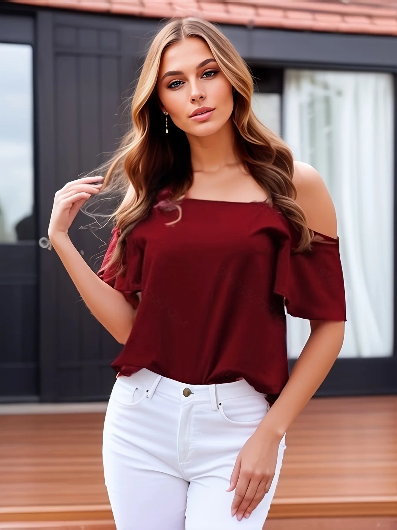 Elegante Kant Cold Shoulder Bluse