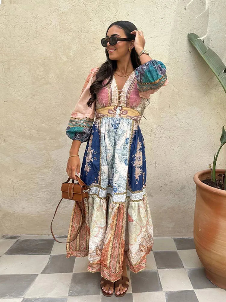 Belle Étoile Elegante Abito Maxi Patchwork