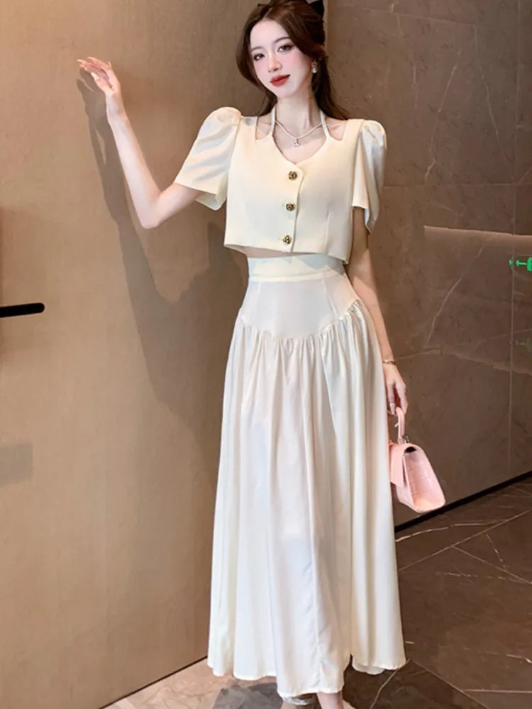 Glimmende Zon: Elegante Tweedelige Rok Set