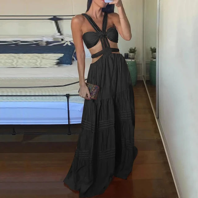 Seductive Elbow Ruffle Long Dress for Summer Adventures