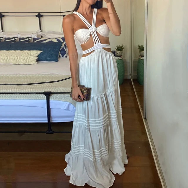 Seductive Elbow Ruffle Long Dress for Summer Adventures