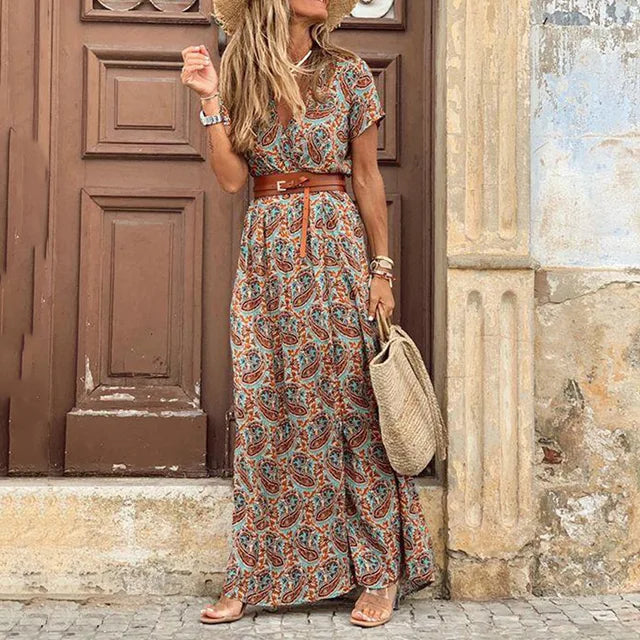 BohoGlam Moda Calda Stile Bohemien Abito a V con Fiori