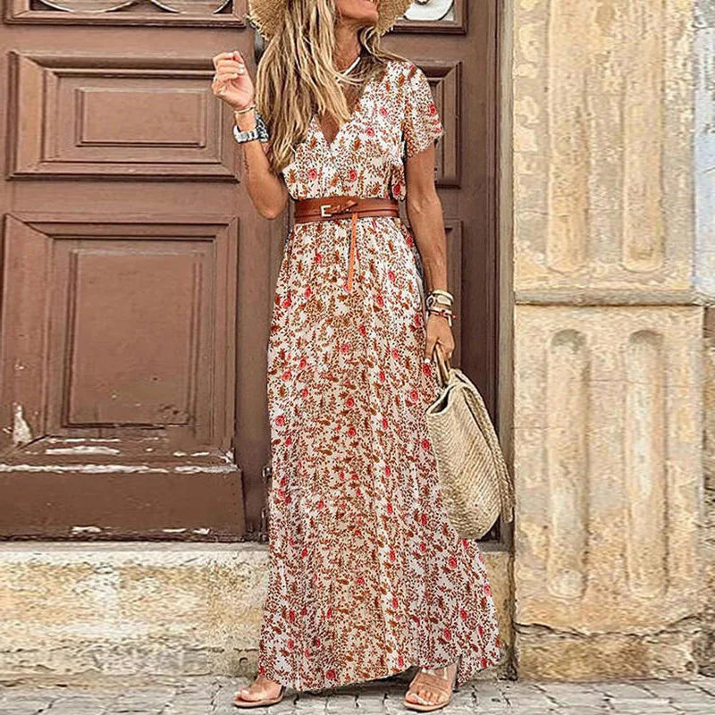 BohoGlam Moda Calda Stile Bohemien Abito a V con Fiori