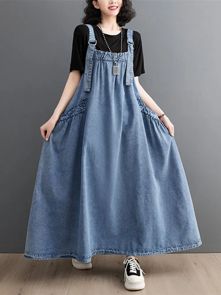 Chic Charm - Preppy Vintage Denim Jurk