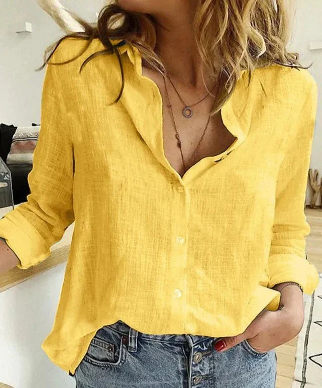 Evelyn | Comfortabel, flatterend katoenen shirt met lange mouwen