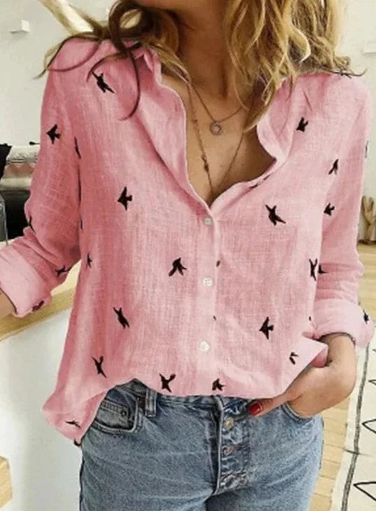 Evelyn | Comfortabel, flatterend katoenen shirt met lange mouwen