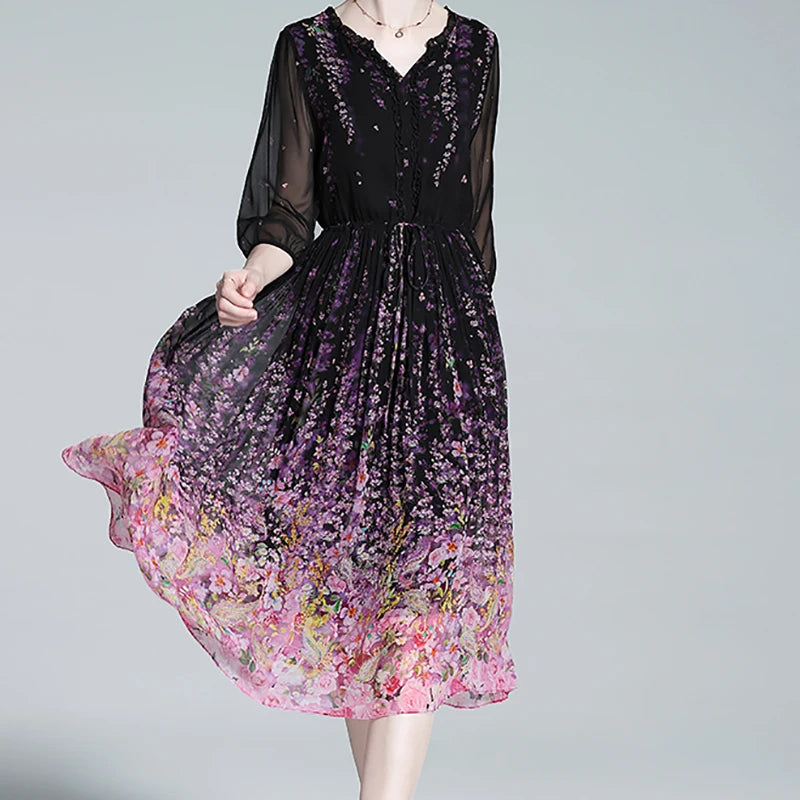 Verträumtes Blumenmuster Chiffon Kleid von Aurorastijl