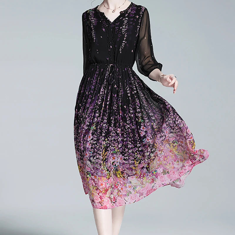 Vestito in chiffon con stampa floreale sognante di Aurorastijl