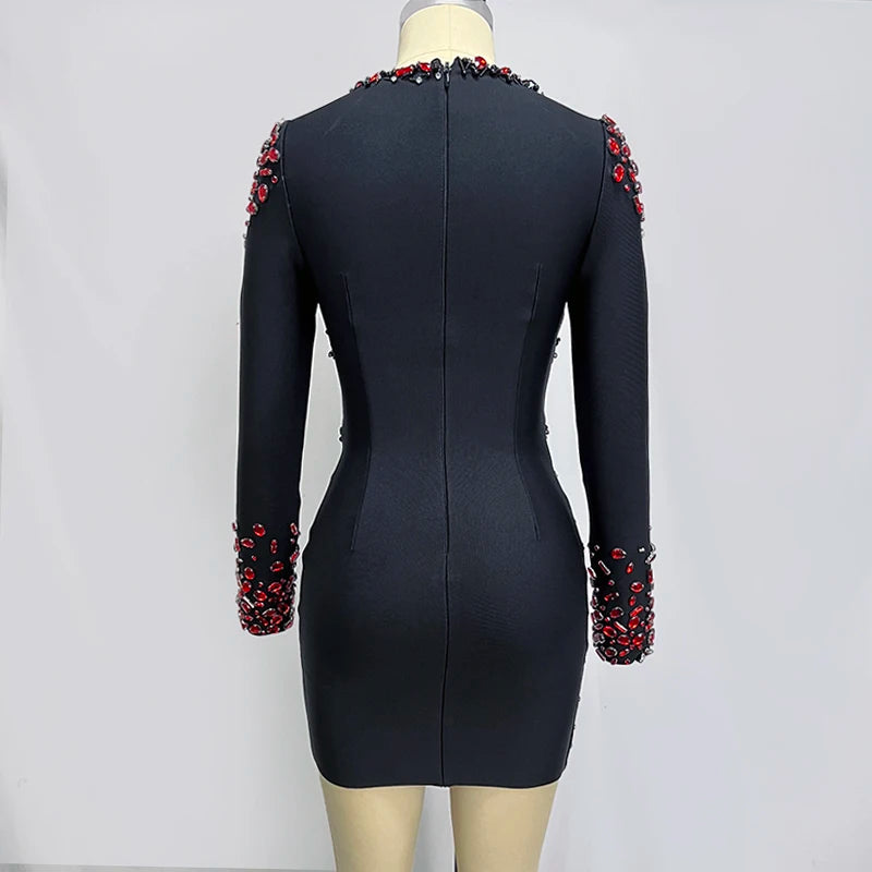 Black Long Sleeve V-Neck Dress for Timeless Elegance