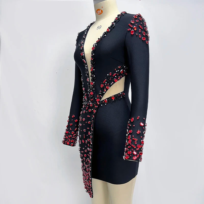 Black Long Sleeve V-Neck Dress for Timeless Elegance