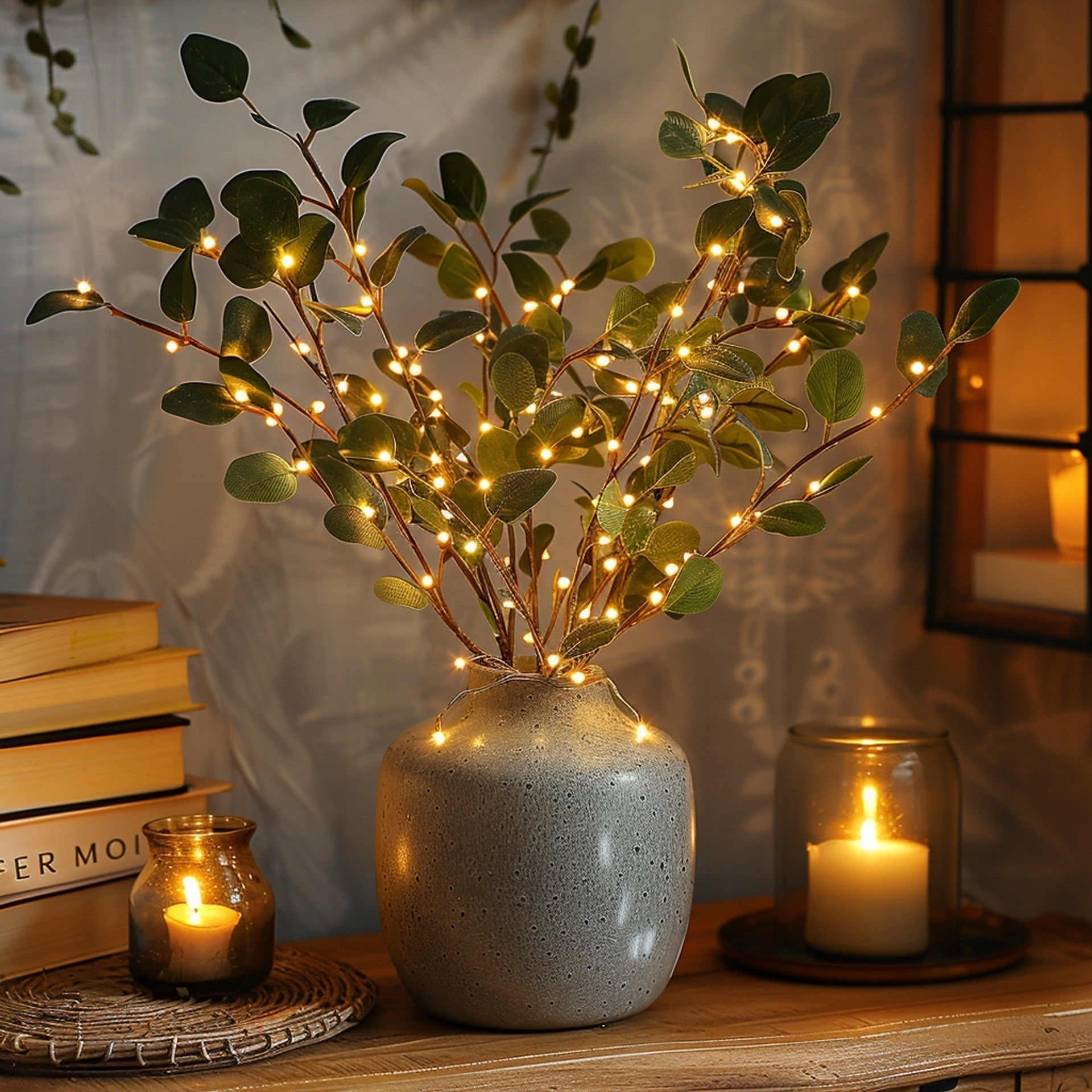 Fairy Light Olijfboom van NatuurGlans, een elegante decoratie met delicate LED-lichtjes verweven in realistische olijftakken. Geplaatst in een stijlvolle vaas, creëert deze betoverende en sfeervolle verlichting een warme ambiance in elke ruimte. Perfect voor een gezellig en natuurlijk interieur.