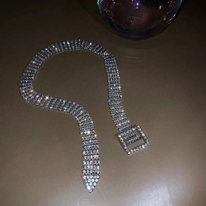 Bijou Belle Glamorous Full Rhinestone Button Choker Necklace