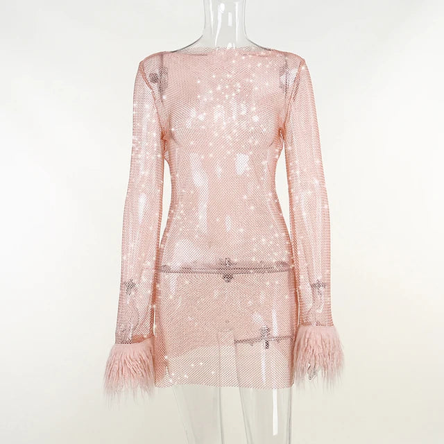 Lush Feather Mesh Party Jurk Voor Dames
