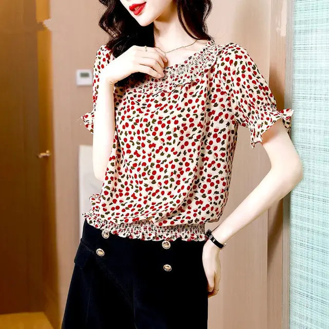 Französischer Stil Polka-Dot-Muster Bluse