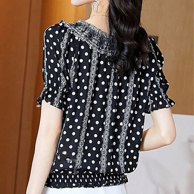 French Style Polka Dot Print Blouse
