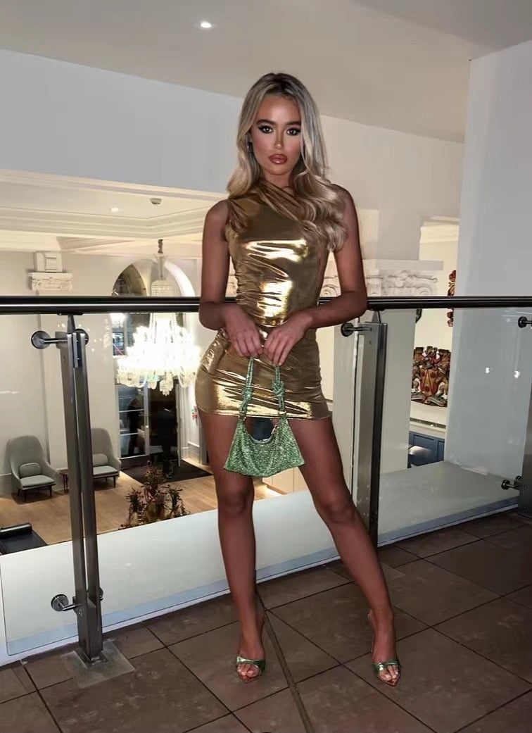 Franziska | Metallic Glamour mini-jurk met één schouder