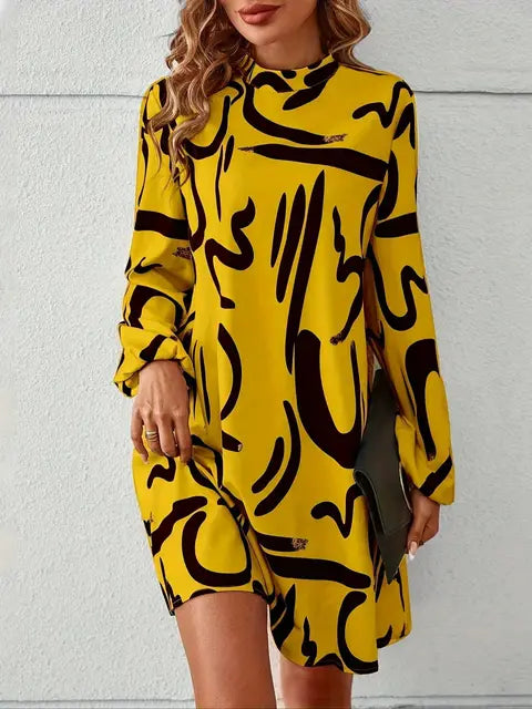 ModeMagie Ganzkörper Bedrucktes Kleid Mit Laternenärmeln