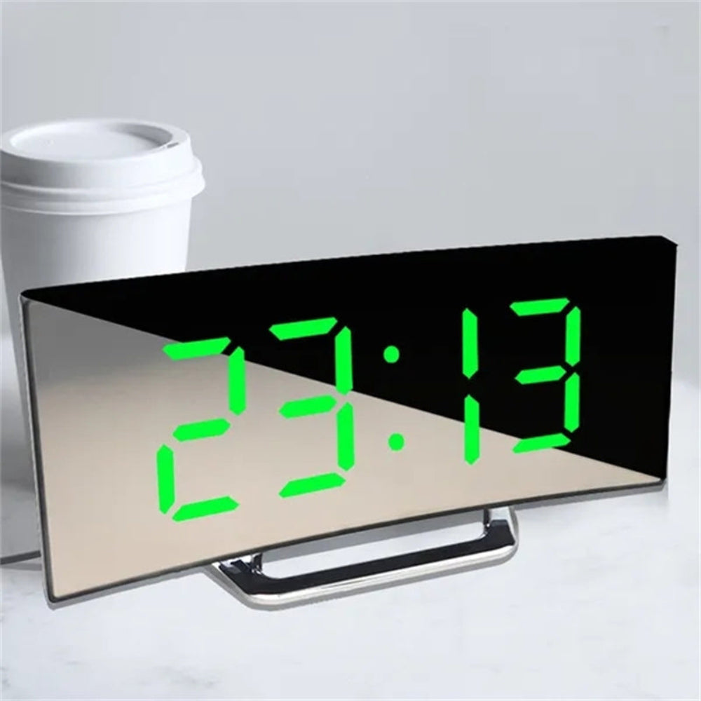 Specchio Curvo Orologio Digitale LED con Funzione Sveglia Doppia