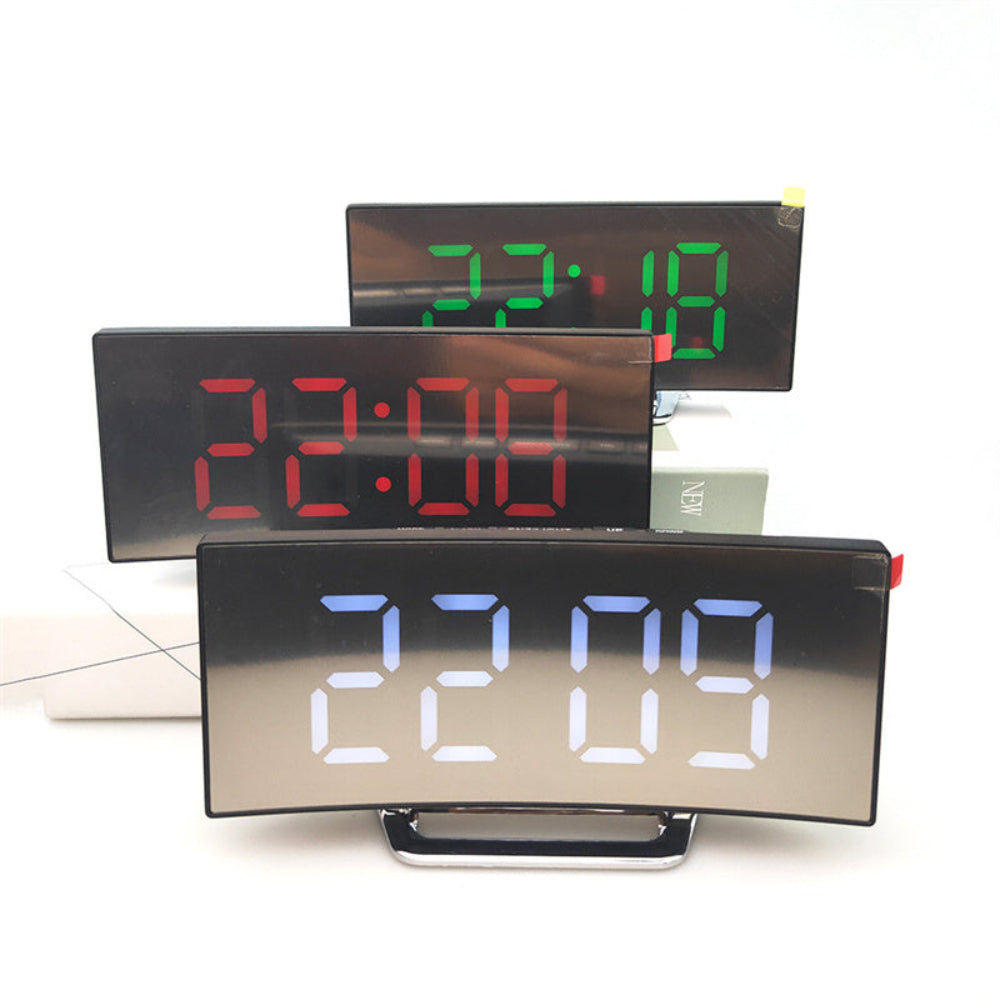 Specchio Curvo Orologio Digitale LED con Funzione Sveglia Doppia