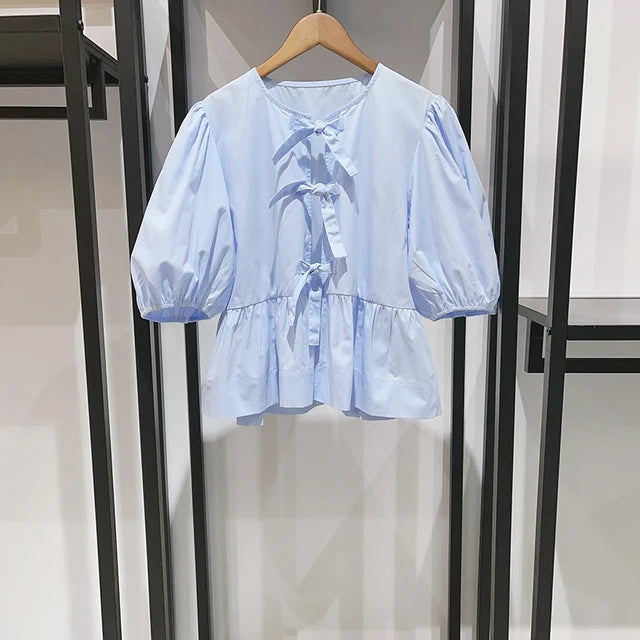 Retro Denim Bluse mit geometrischem Muster