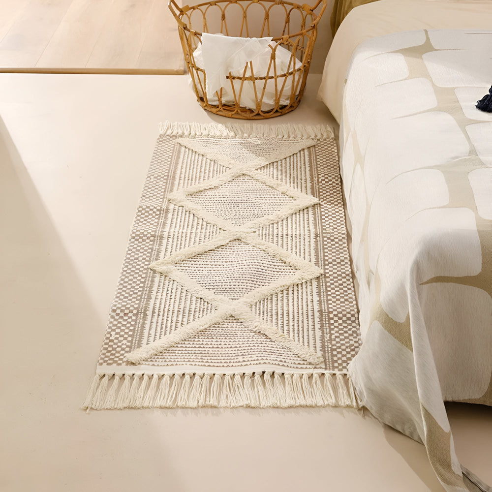 Geometrisch Boho Tapijt met Fransen