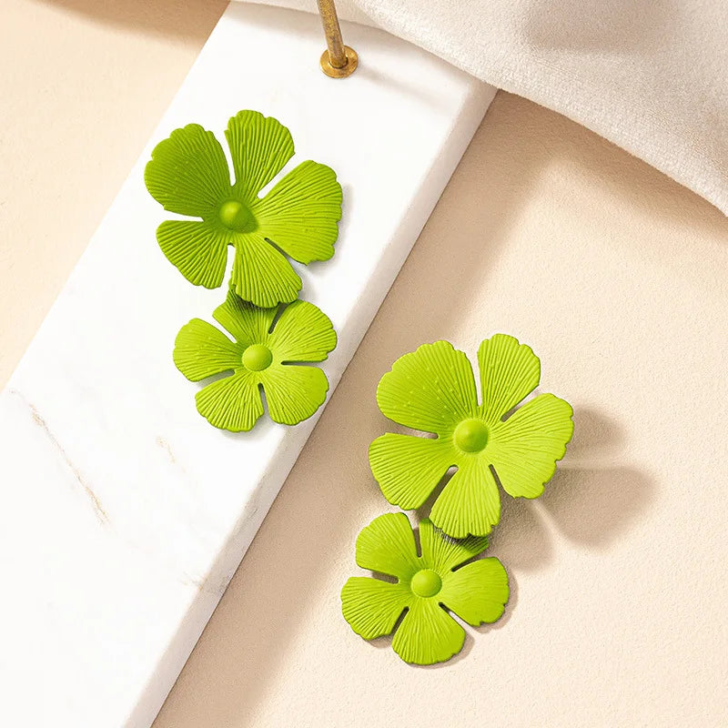 Colorful Geometric Flower Earrings - Fashion Accessories for Women