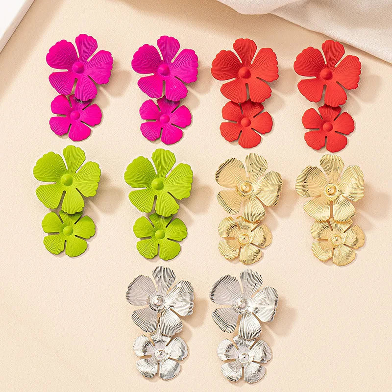 Colorful Geometric Flower Earrings - Fashion Accessories for Women