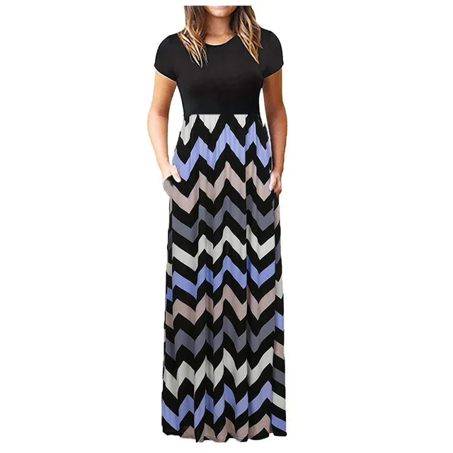 Radiant Beauty Geometric Print Patchwork Sleeveless Dress