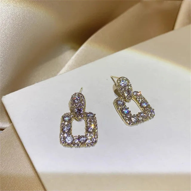 Enchanting Geometric Trapezoid-Shaped Crystal Earrings