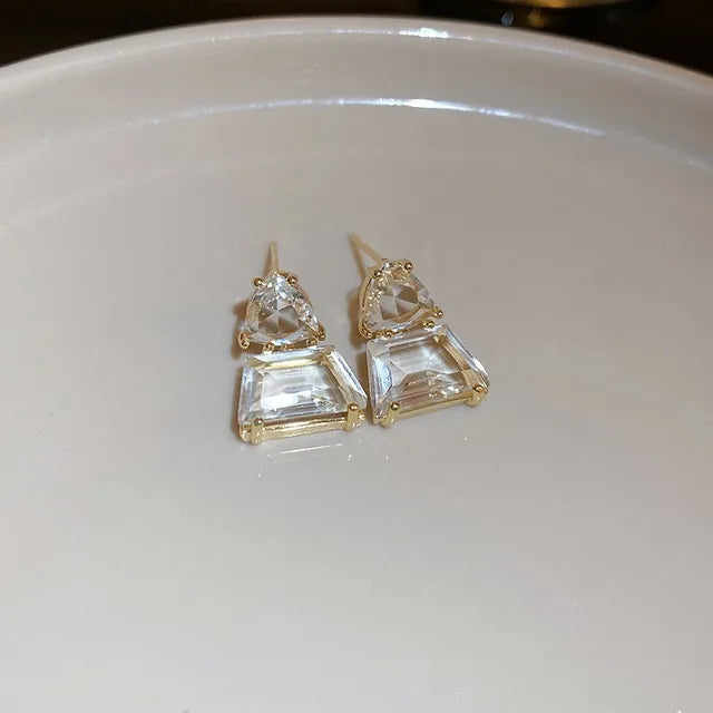 Stunning Geometric Trapezoid-Shaped Crystal Earrings