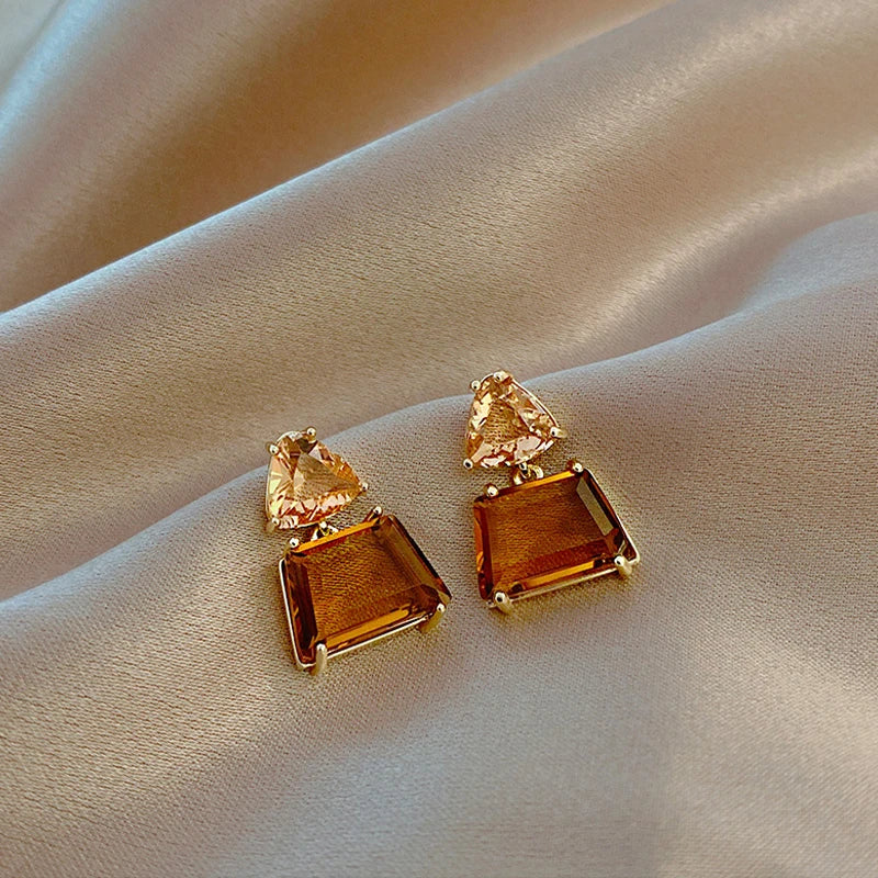 Stunning Geometric Trapezoid-Shaped Crystal Earrings