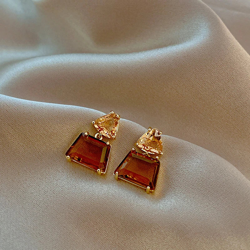 Stunning Geometric Trapezoid-Shaped Crystal Earrings