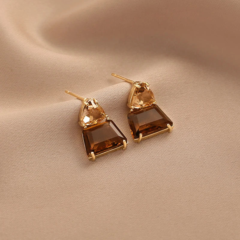 Stunning Geometric Trapezoid-Shaped Crystal Earrings