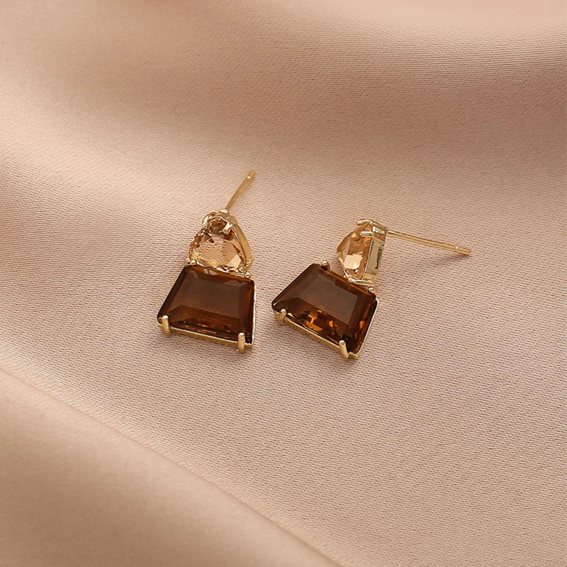Stunning Geometric Trapezoid-Shaped Crystal Earrings
