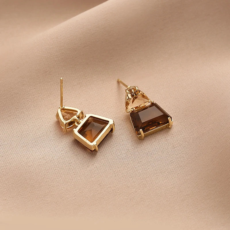 Stunning Geometric Trapezoid-Shaped Crystal Earrings