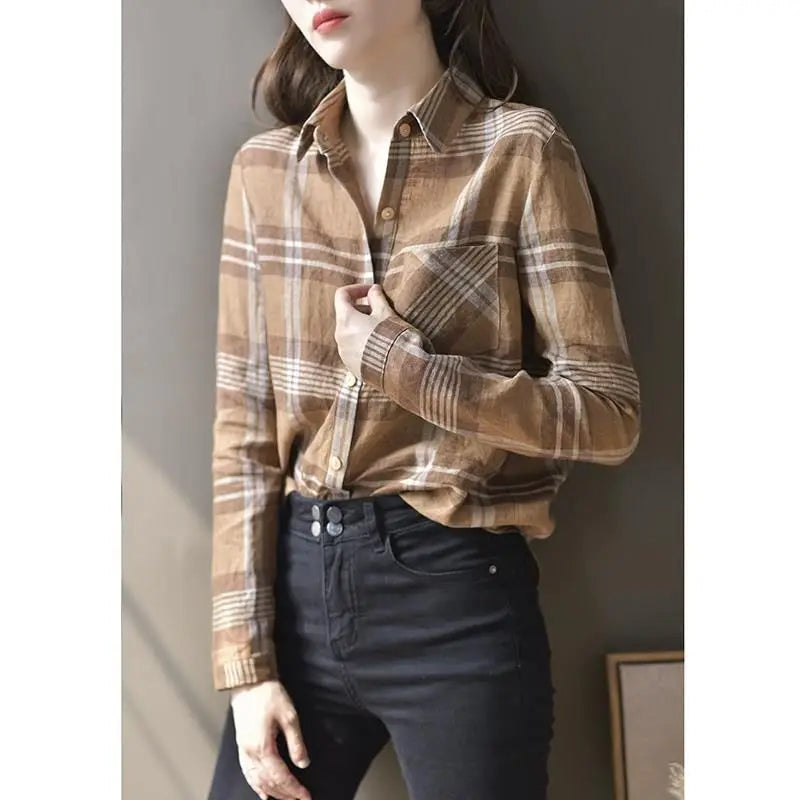 Checkered Shirt Tops - Stylish Women's Blouse for a Casual Vintage Look