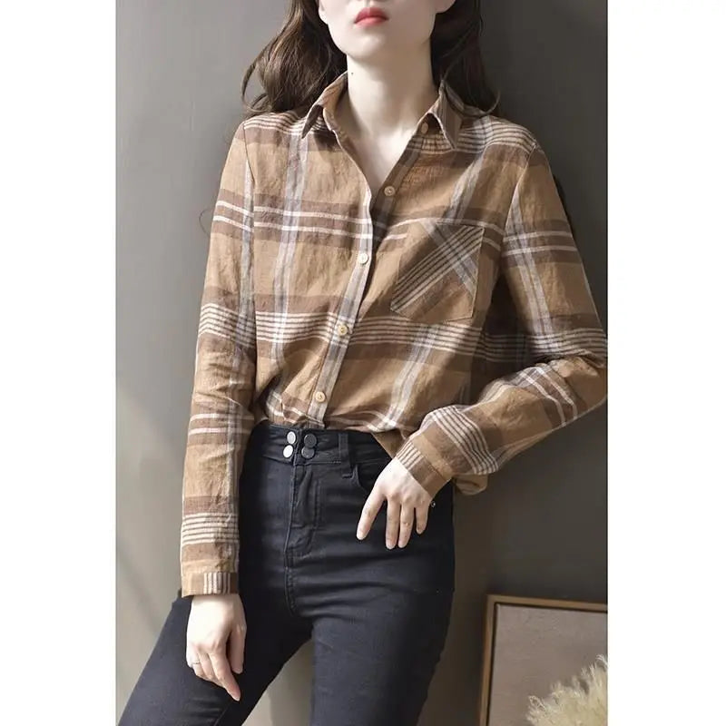 Checkered Shirt Tops - Stylish Women's Blouse for a Casual Vintage Look
