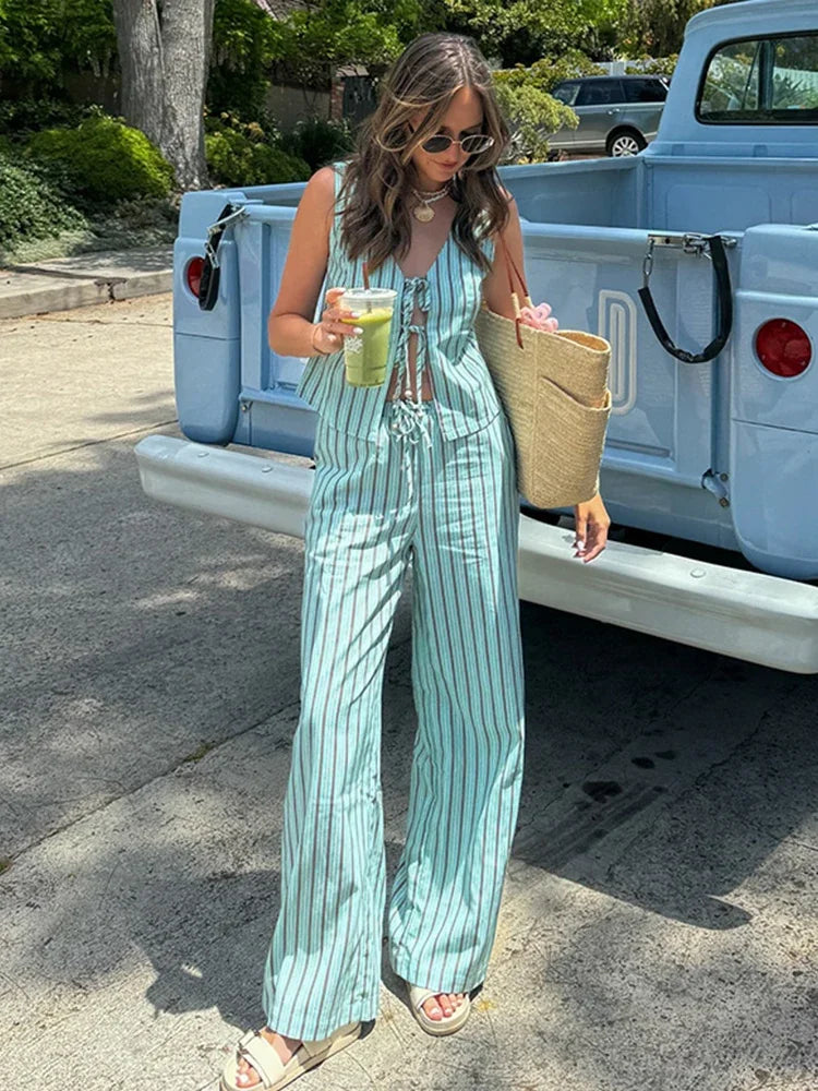 Bohemian Glow Vest Pants Suit Set