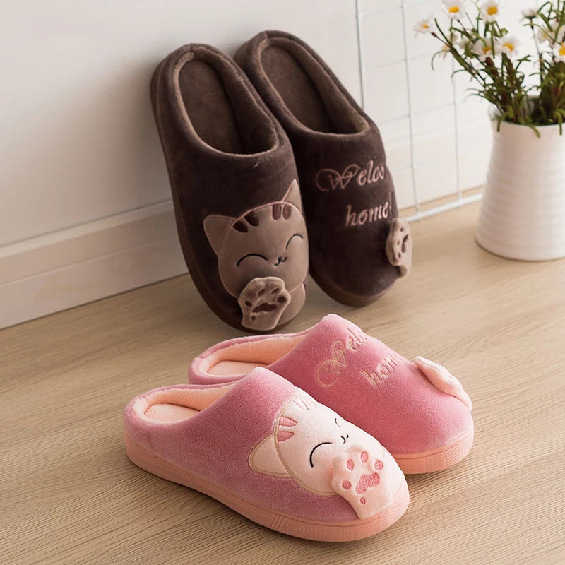 Giada | Zachte winterpantoffels voor dames met antislip kattenmotief