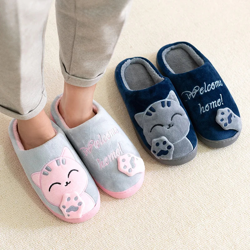 Giada | Zachte winterpantoffels voor dames met antislip kattenmotief